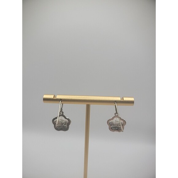 KC Silver Tone Hook Dangle Drop Earrins Pierced Clover Black Jewelry Costume - Picture 8 of 10